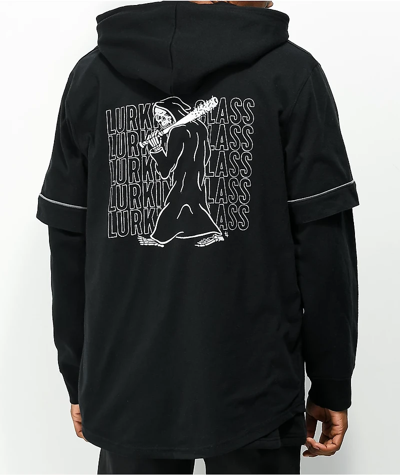 Lurking Class by Sketchy Tank Bat Layered Black Baseball Hoodie