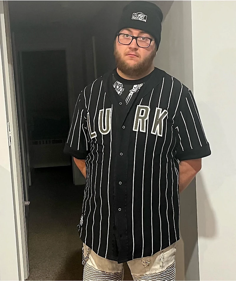Lurking Class by Sketchy Tank Black & White Pinstripe Baseball Jersey