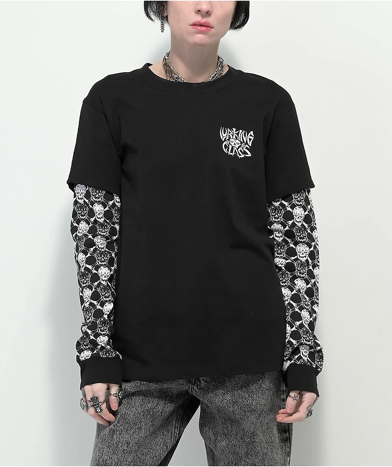Lurking Class by Sketchy Tank Bones Black 2fer Long Sleeve T-Shirt