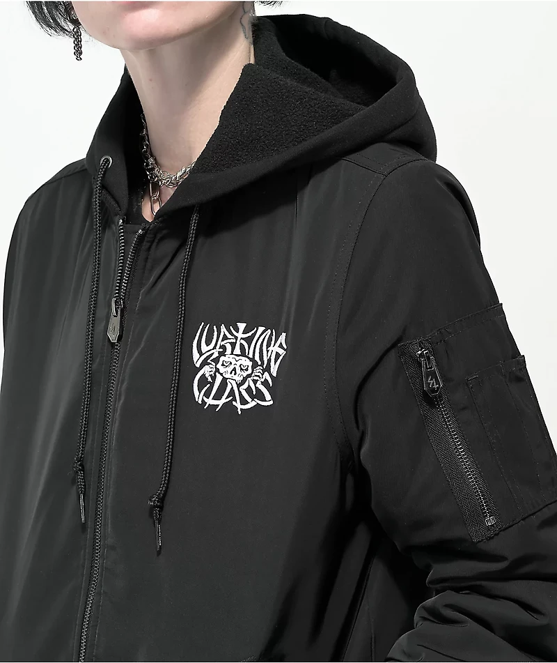 Lurking Class by Sketchy Tank Bones Black Hooded Bomber Jacket