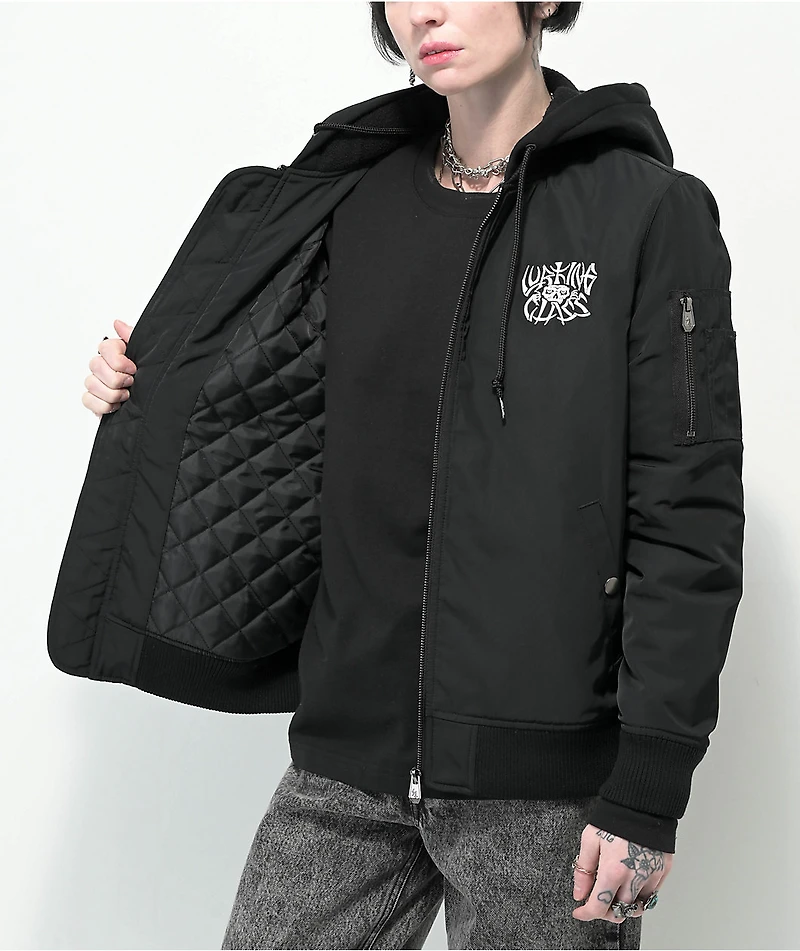 Lurking Class by Sketchy Tank Bones Black Hooded Bomber Jacket