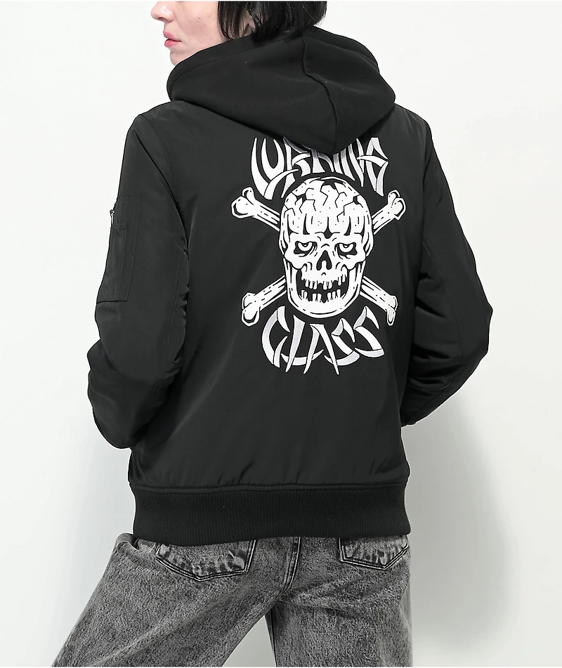 Lurking Class by Sketchy Tank Bones Black Hooded Bomber Jacket