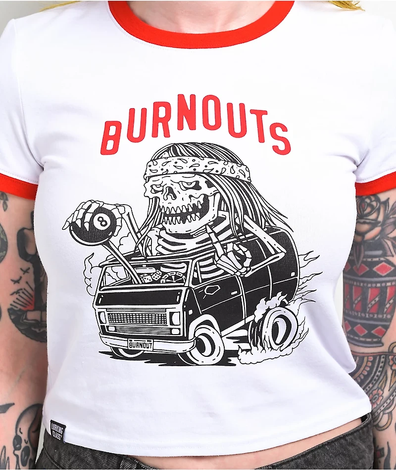 Lurking Class by Sketchy Tank Burnout Ringer White Crop T-Shirt