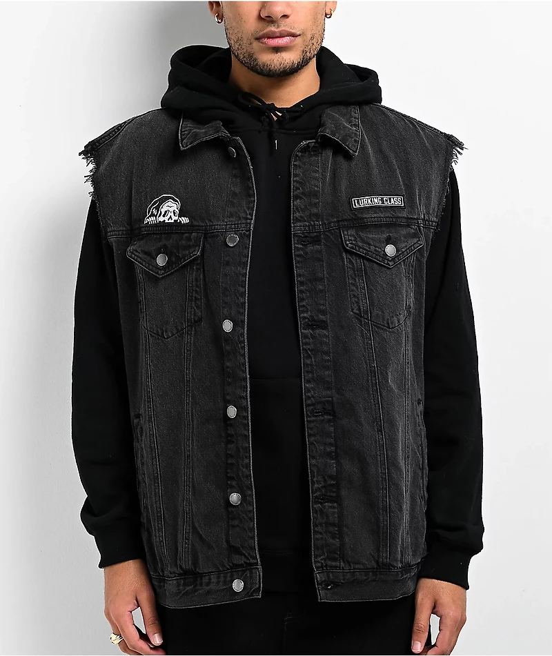 Lurking Class by Sketchy Tank Burnouts Black Denim Vest