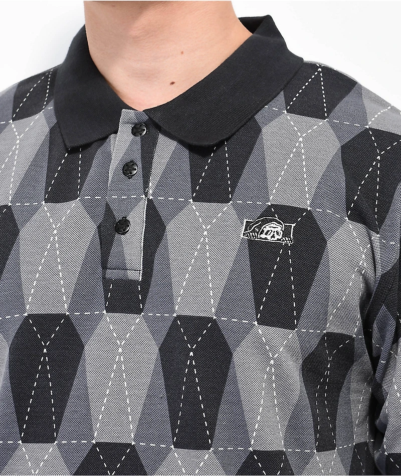Lurking Class by Sketchy Tank Coffin Argyle Black Wash Polo Shirt