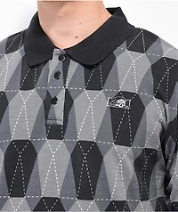 Lurking Class by Sketchy Tank Coffin Argyle Black Wash Polo Shirt