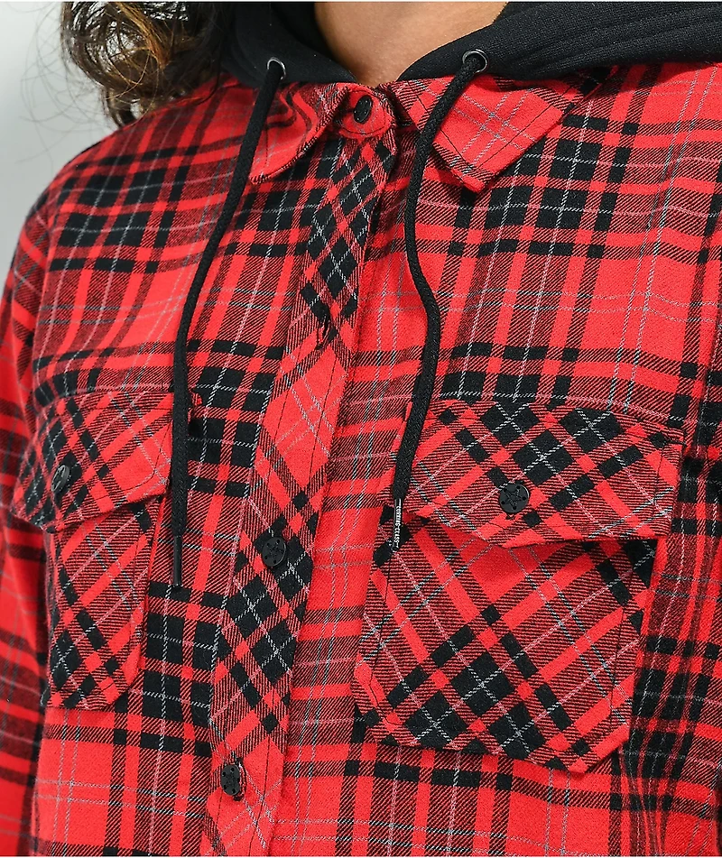 Lurking Class by Sketchy Tank Coffin Red Plaid Hooded Flannel Shirt