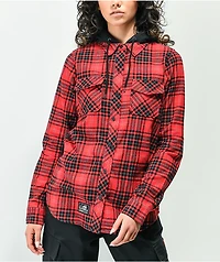 Lurking Class by Sketchy Tank Coffin Red Plaid Hooded Flannel Shirt