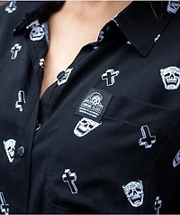 Lurking Class by Sketchy Tank Cry Print Black Short Sleeve Button Up Shirt