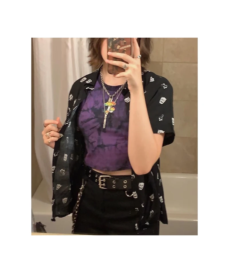 Lurking Class by Sketchy Tank Cry Print Black Short Sleeve Button Up Shirt