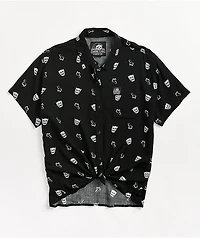 Lurking Class by Sketchy Tank Cry Print Black Short Sleeve Button Up Shirt
