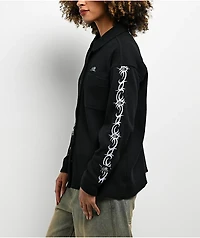 Lurking Class by Sketchy Tank Cyber Skull Black Thermal Long Sleeve Button Up T-Shirt