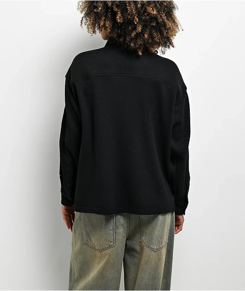 Lurking Class by Sketchy Tank Cyber Skull Black Thermal Long Sleeve Button Up T-Shirt