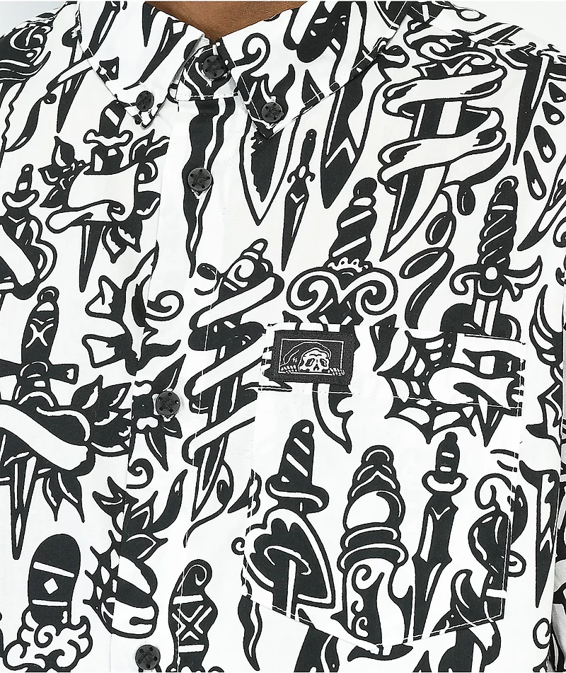 Lurking Class by Sketchy Tank Daggers Black & White Short Sleeve Button Up Shirt
