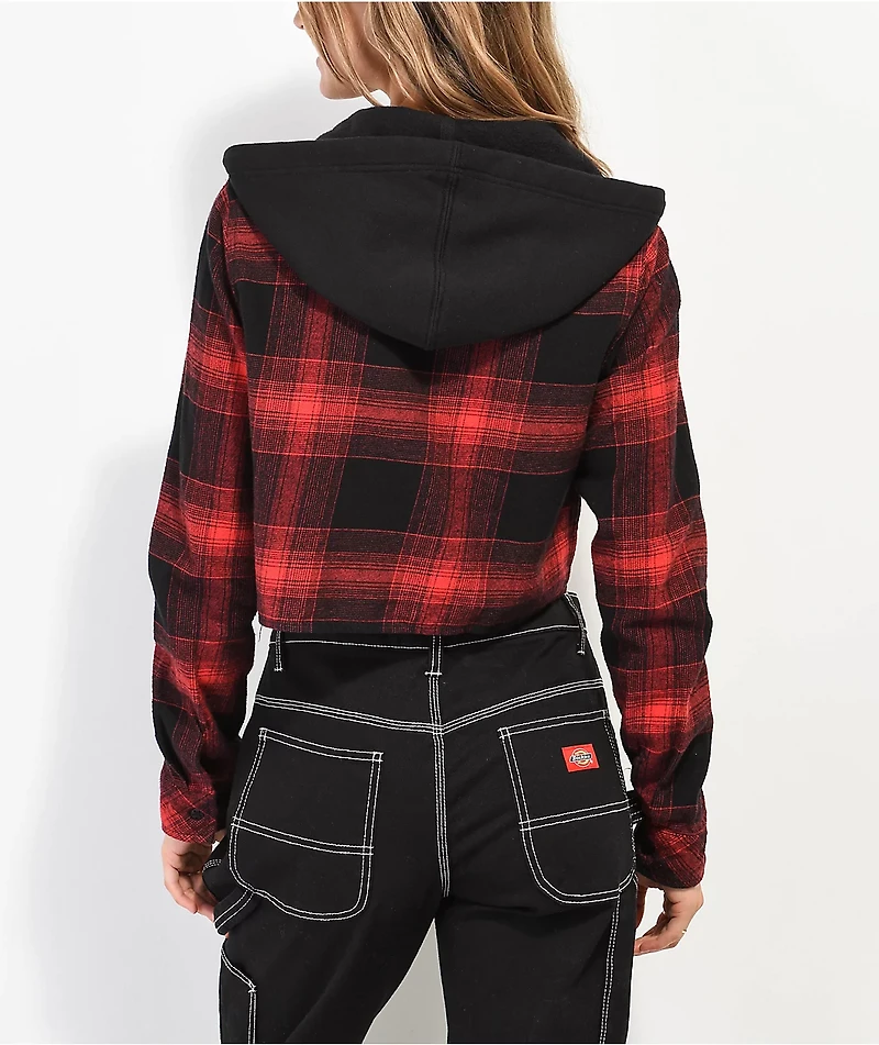 Lurking Class by Sketchy Tank Daggers Red & Black Crop Hooded Flannel Shirt