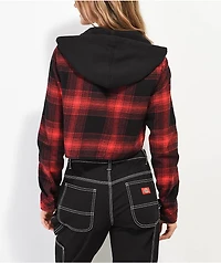 Lurking Class by Sketchy Tank Daggers Red & Black Crop Hooded Flannel Shirt