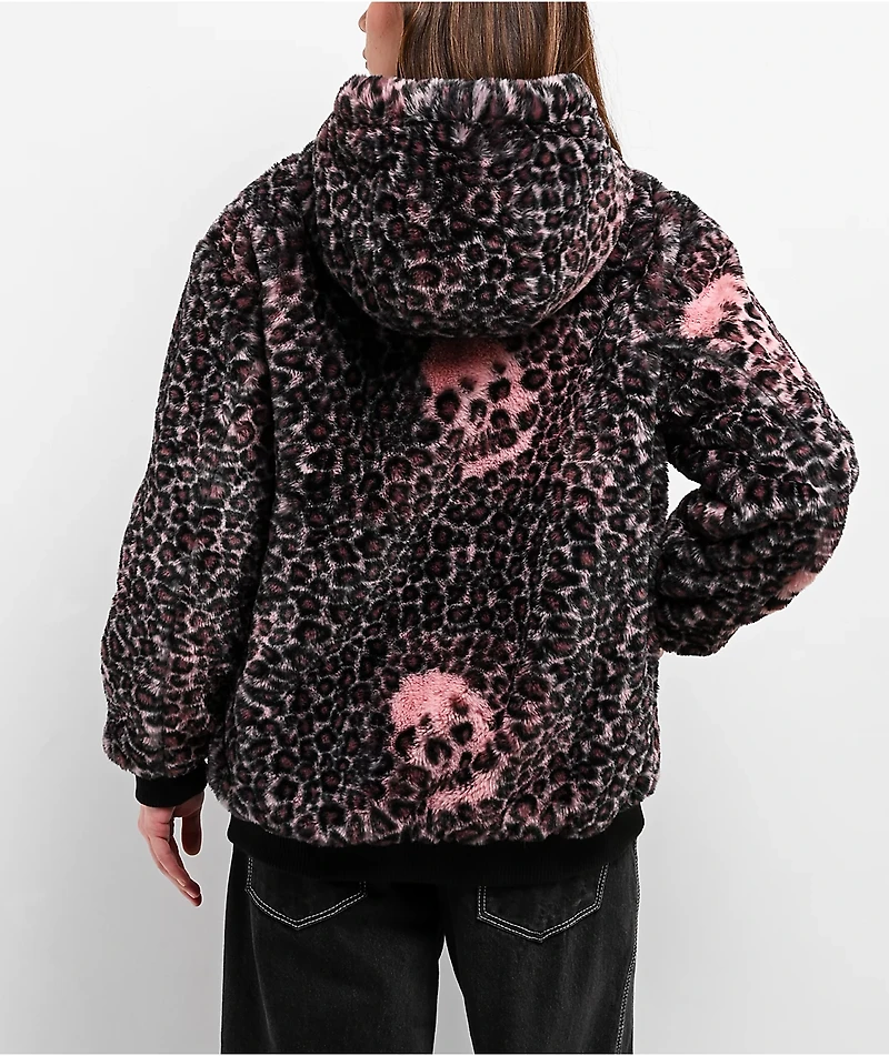 Lurking Class by Sketchy Tank Death Leopard Black & Pink Faux Fur Reversible Work Jacket