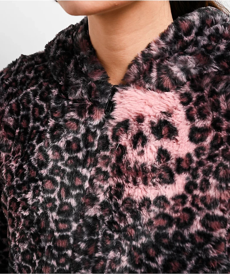 Lurking Class by Sketchy Tank Death Leopard Black & Pink Faux Fur Reversible Work Jacket