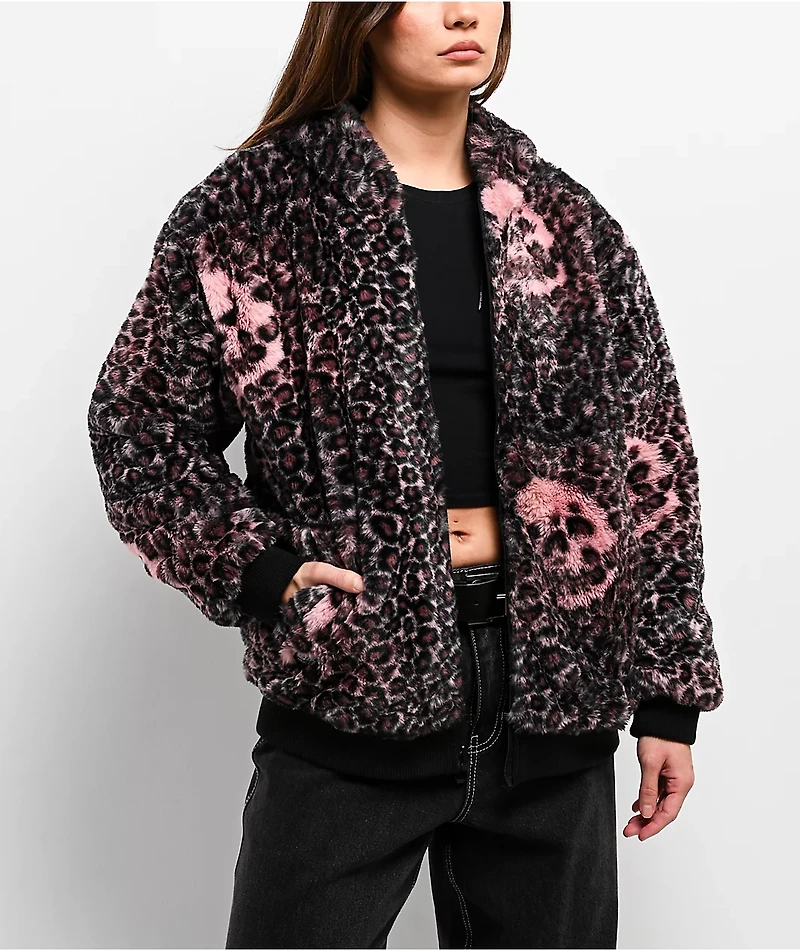 Lurking Class by Sketchy Tank Death Leopard Black & Pink Faux Fur Reversible Work Jacket
