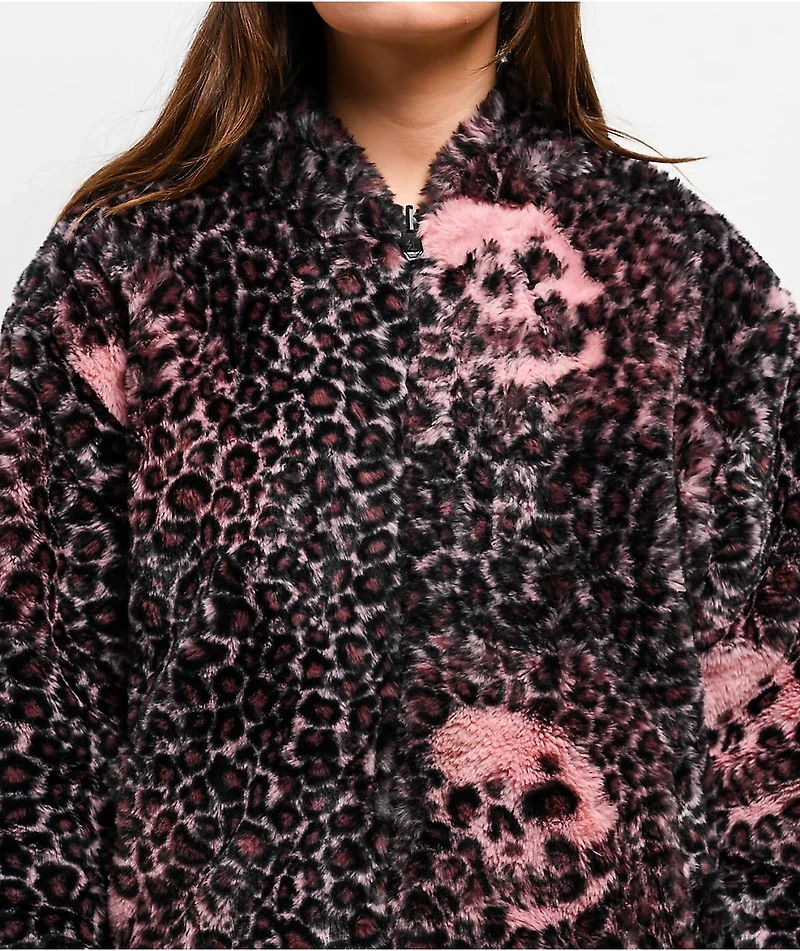 Lurking Class by Sketchy Tank Death Leopard Black & Pink Faux Fur Reversible Work Jacket