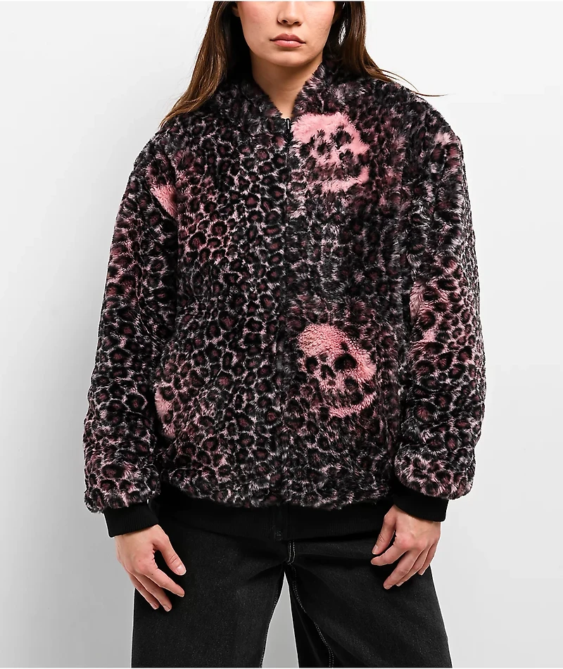 Lurking Class by Sketchy Tank Death Leopard Black & Pink Faux Fur Reversible Work Jacket