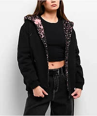 Lurking Class by Sketchy Tank Death Leopard Black & Pink Faux Fur Reversible Work Jacket