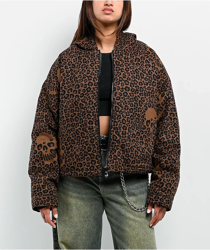 Lurking Class by Sketchy Tank Death Leopard Brown Hooded Canvas Jacket