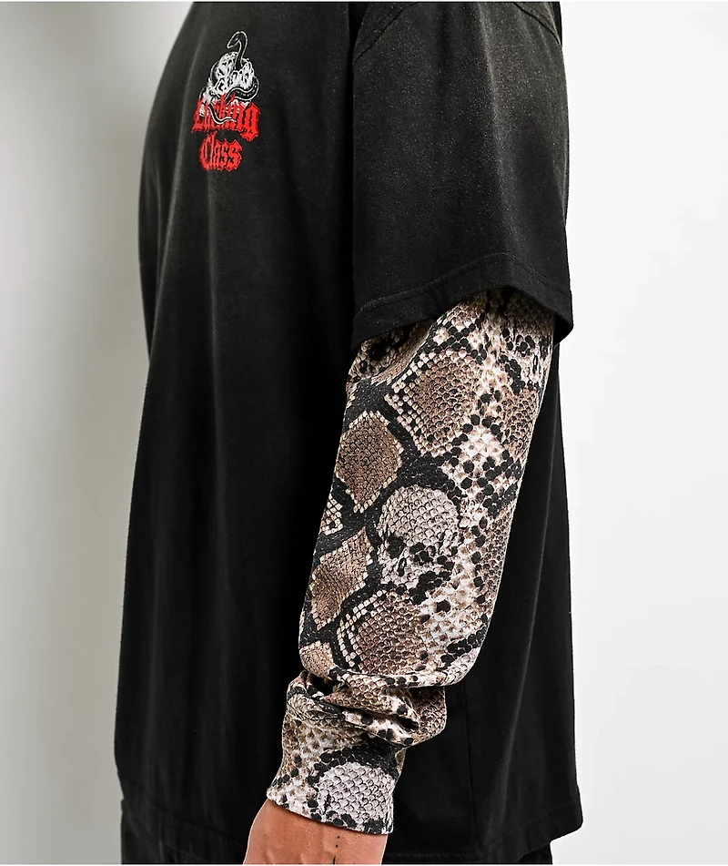 Lurking Class by Sketchy Tank Deserted Python Black & Snakeskin 2fer Long Sleeve T-Shirt