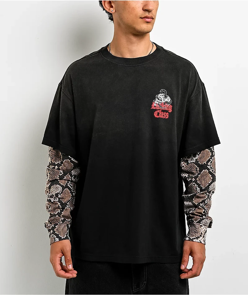 Lurking Class by Sketchy Tank Deserted Python Black & Snakeskin 2fer Long Sleeve T-Shirt