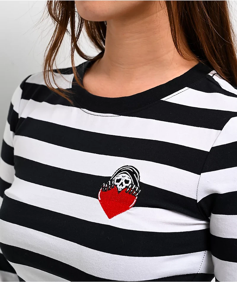 Lurking Class by Sketchy Tank Eat Your Heart Out Black & White Stripe Long Sleeve T-Shirt