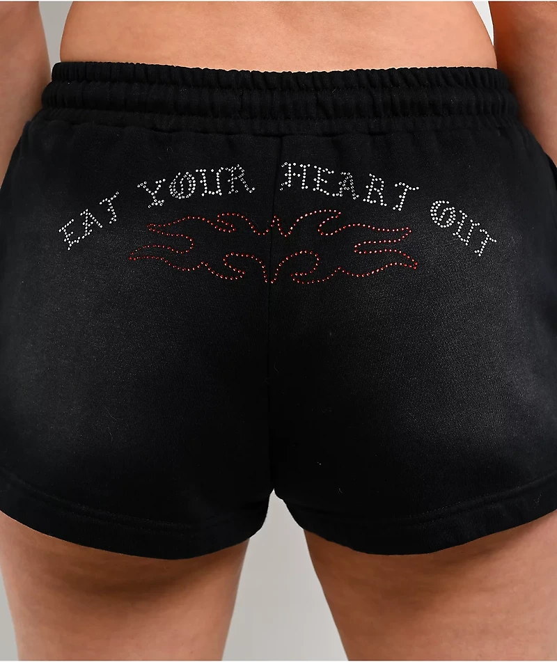 Lurking Class by Sketchy Tank Eat Your Heart Out Black Wash Fleece Shorts