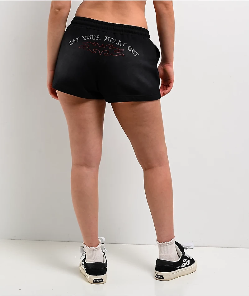 Lurking Class by Sketchy Tank Eat Your Heart Out Black Wash Fleece Shorts