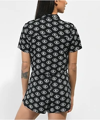 Lurking Class by Sketchy Tank Eyes Black Crop Short Sleeve Zip Up Shirt