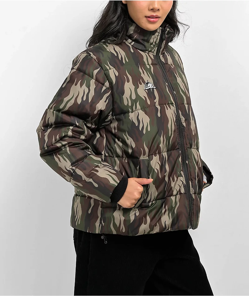 Lurking Class by Sketchy Tank Flame Thorn Camo Puffer Jacket