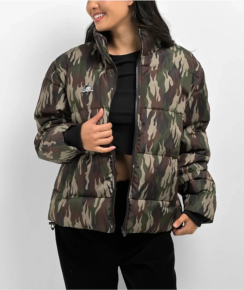 Lurking Class by Sketchy Tank Flame Thorn Camo Puffer Jacket