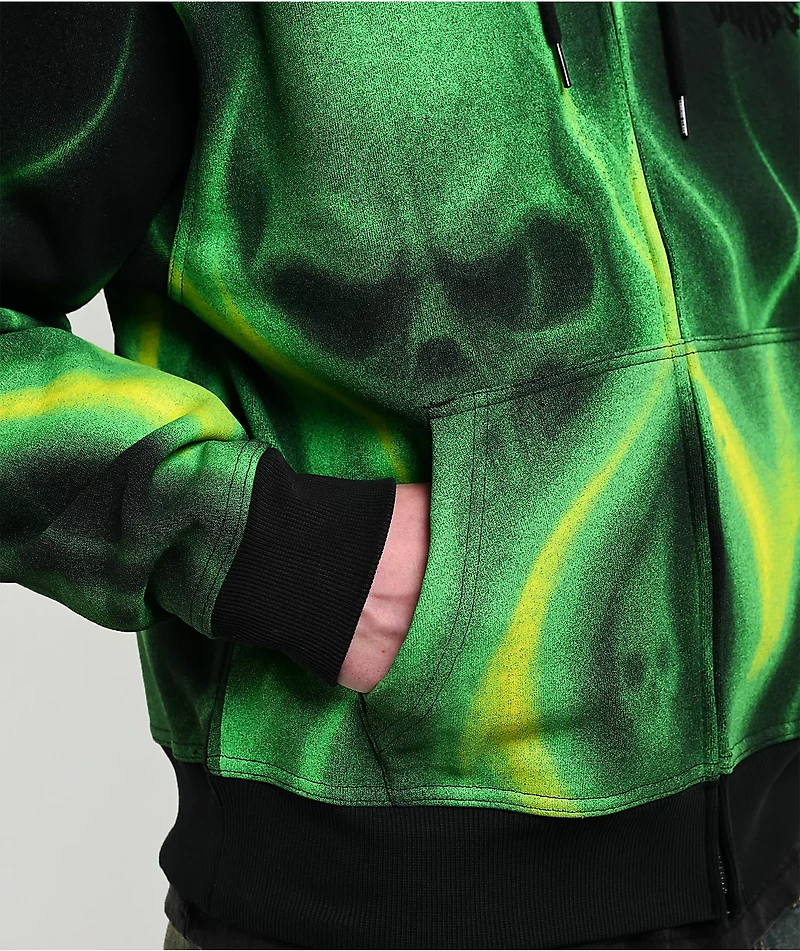 Lurking Class by Sketchy Tank Ghost Rider Black & Green Crop Zip Hoodie