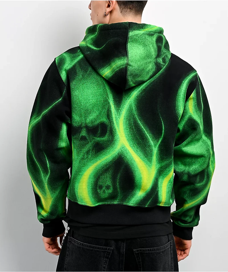 Lurking Class by Sketchy Tank Ghost Rider Black & Green Crop Zip Hoodie
