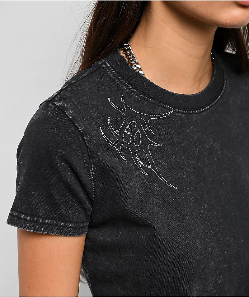 Lurking Class by Sketchy Tank Grand Sin Embroidered Black Wash Crop T-Shirt