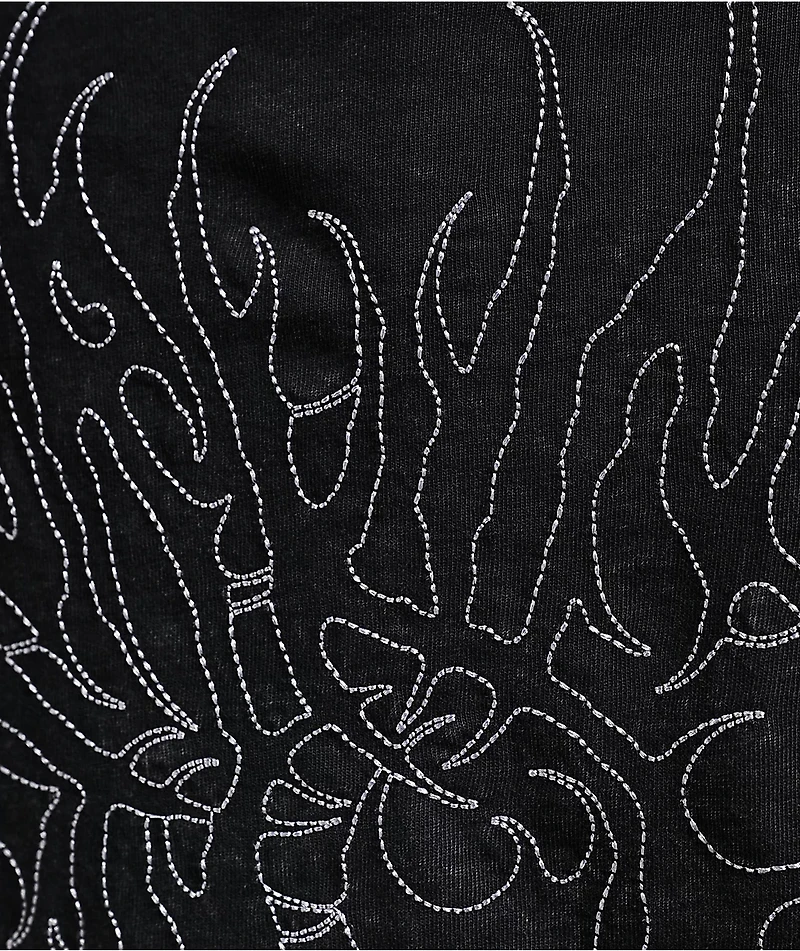 Lurking Class by Sketchy Tank Grand Sin Embroidered Black Wash Crop T-Shirt