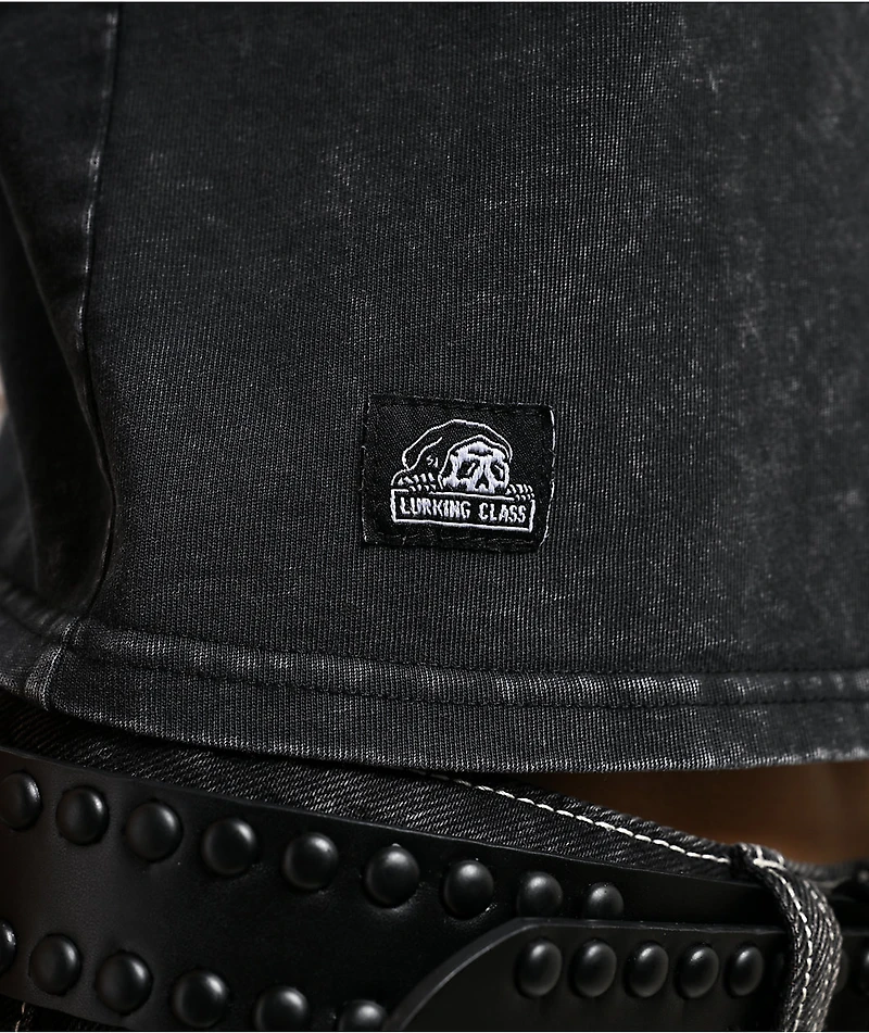 Lurking Class by Sketchy Tank Grand Sin Embroidered Black Wash Crop T-Shirt