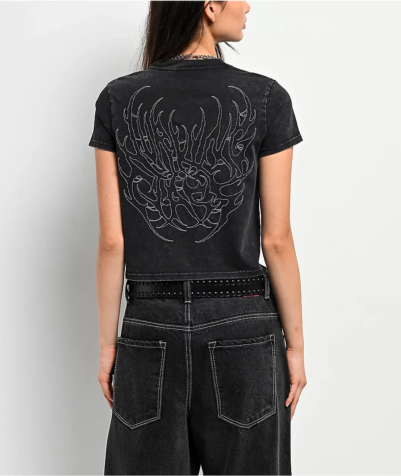 Lurking Class by Sketchy Tank Grand Sin Embroidered Black Wash Crop T-Shirt
