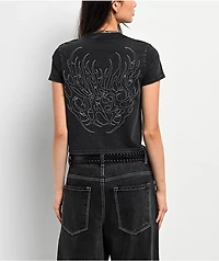Lurking Class by Sketchy Tank Grand Sin Embroidered Black Wash Crop T-Shirt