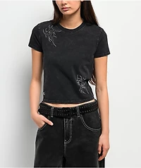 Lurking Class by Sketchy Tank Grand Sin Embroidered Black Wash Crop T-Shirt