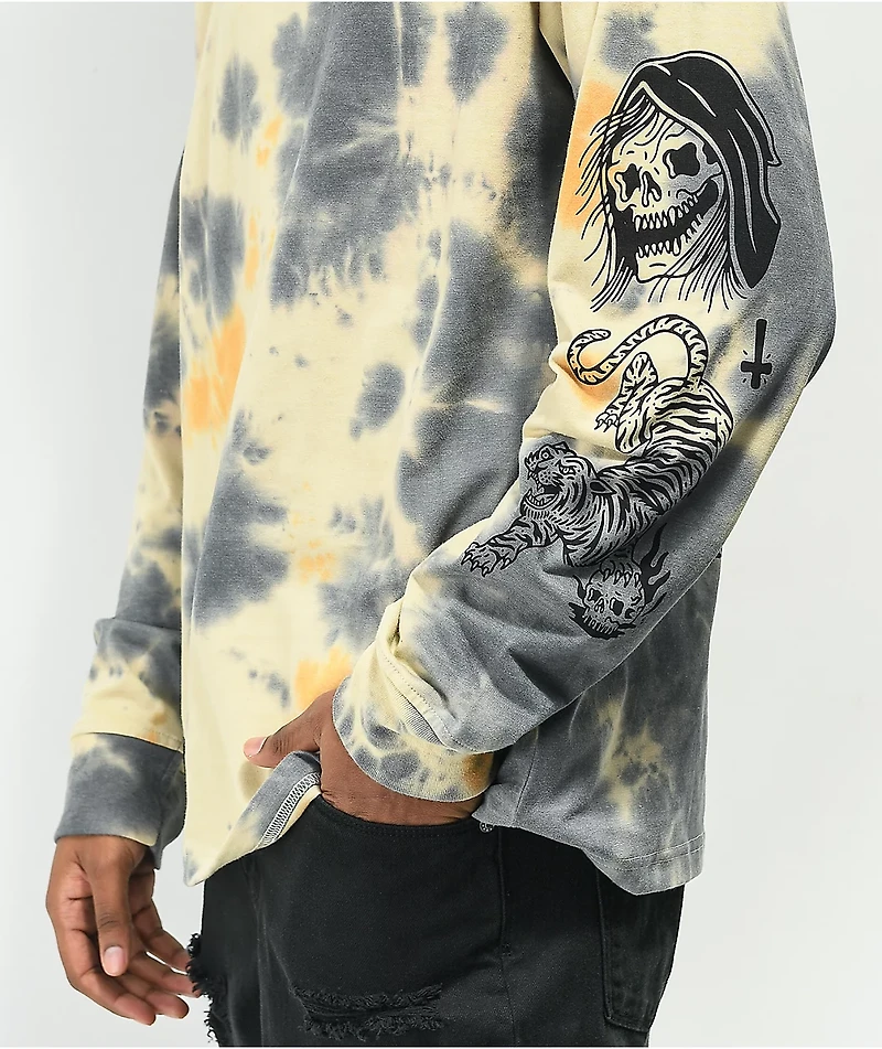 Lurking Class by Sketchy Tank Greed Flash Blue & Tan Tie Dye Long Sleeve T-Shirt