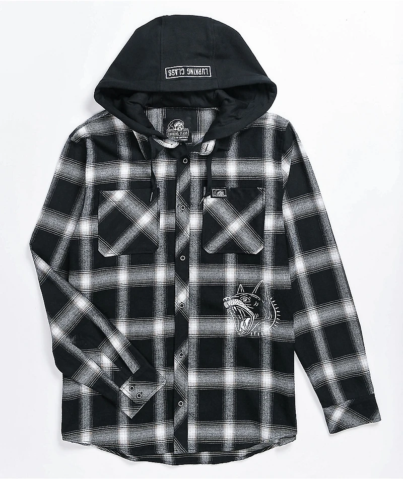 Lurking Class by Sketchy Tank K-9 Black & White Plaid Hooded Flannel Shirt