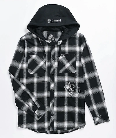 Lurking Class by Sketchy Tank K-9 Black & White Plaid Hooded Flannel Shirt