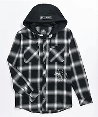 Lurking Class by Sketchy Tank K-9 Black & White Plaid Hooded Flannel Shirt