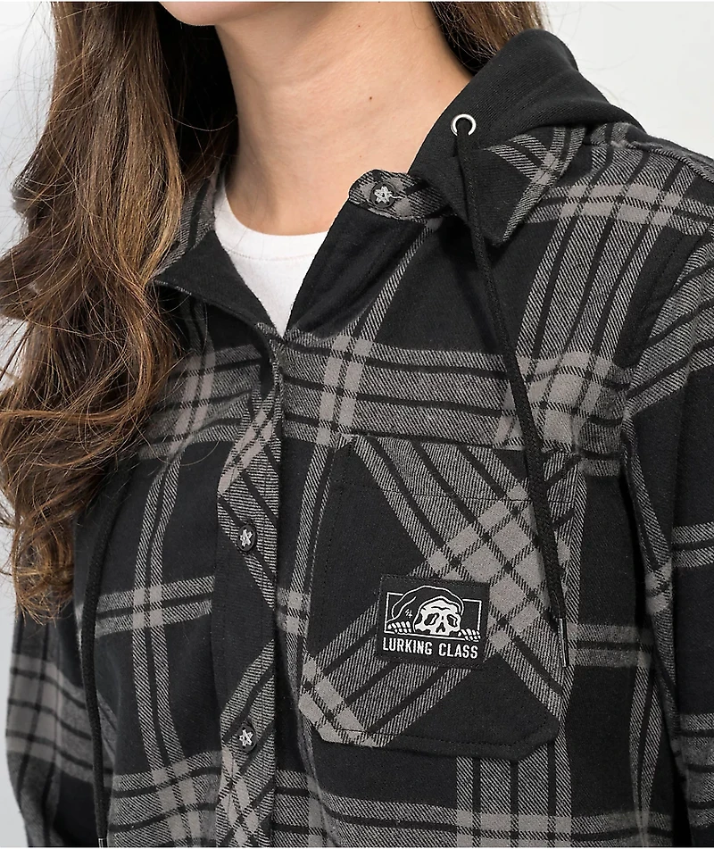 Lurking Class by Sketchy Tank Loose Lips Black Hooded Flannel Shirt