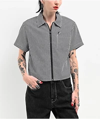 Lurking Class by Sketchy Tank Lurker Black & White Stripe Crop Work Shirt