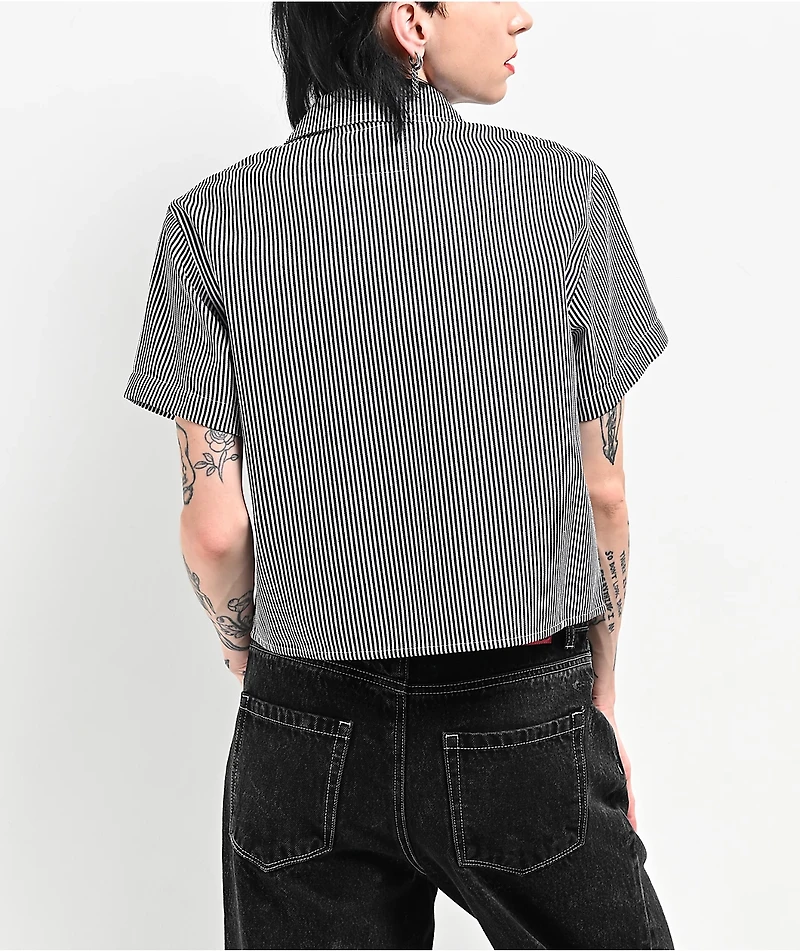 Lurking Class by Sketchy Tank Lurker Black & White Stripe Crop Work Shirt